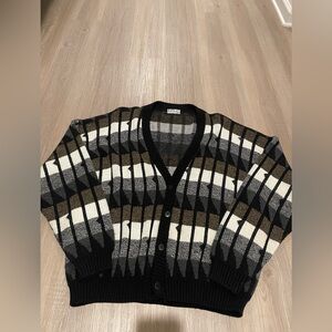 Vintage  AREA 90s Multicolor Geometric Striped Pattern Knitted Cardigan size xl